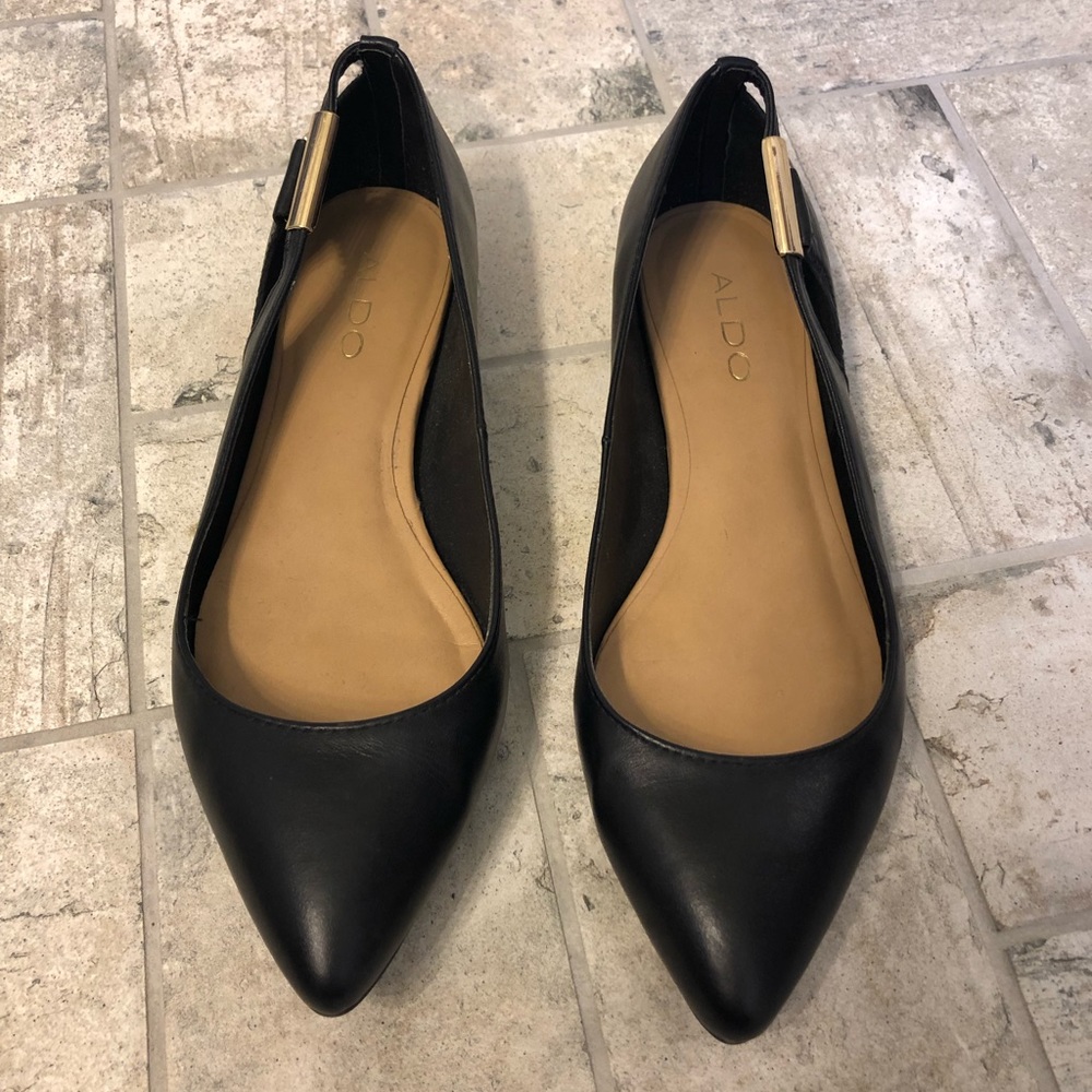 ALDO pointed toe flats with gold hardware detail